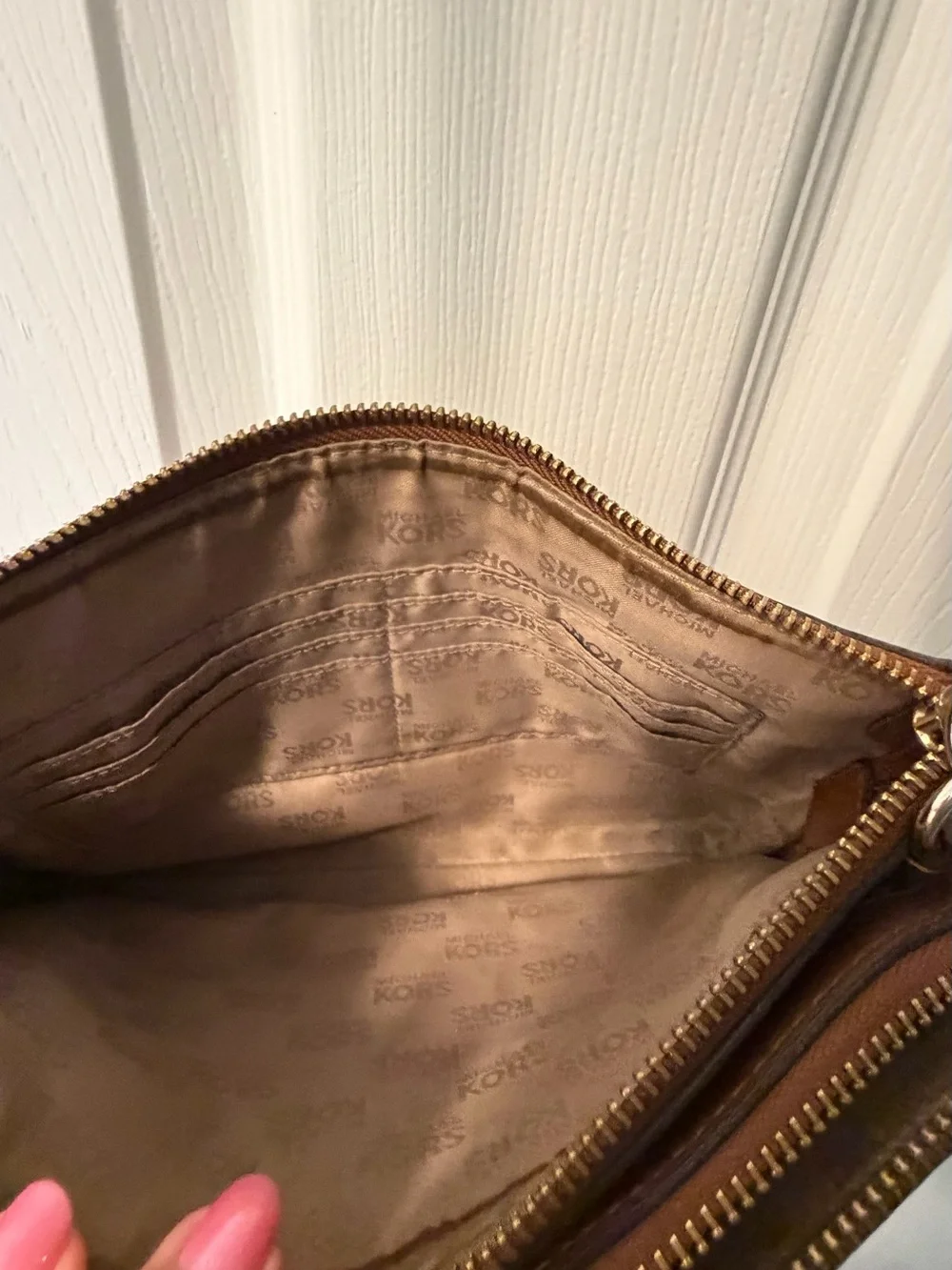 Michael Kors Brown Leather Double-Zip Crossbody with Gold Hardware